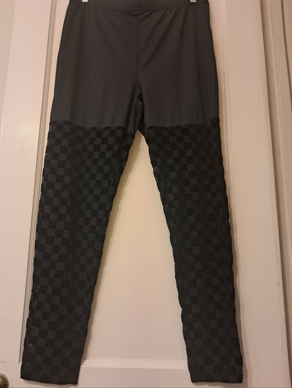 NWT SHEIN Curve Black Leggings Checkered Mesh Panels 1XL